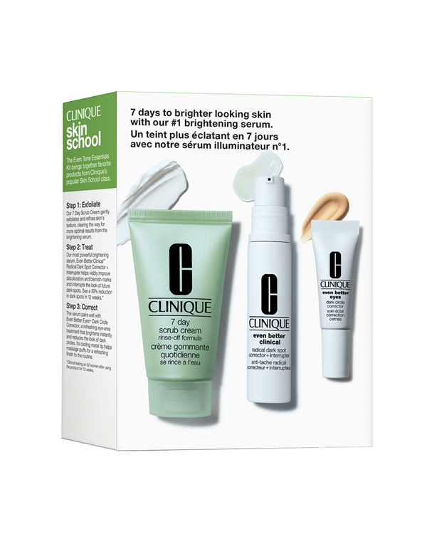Skin School Supplies: Even Tone Essentials, 7 days to brighter-looking skin with Clinique&#039;s #1 brightening serum.
