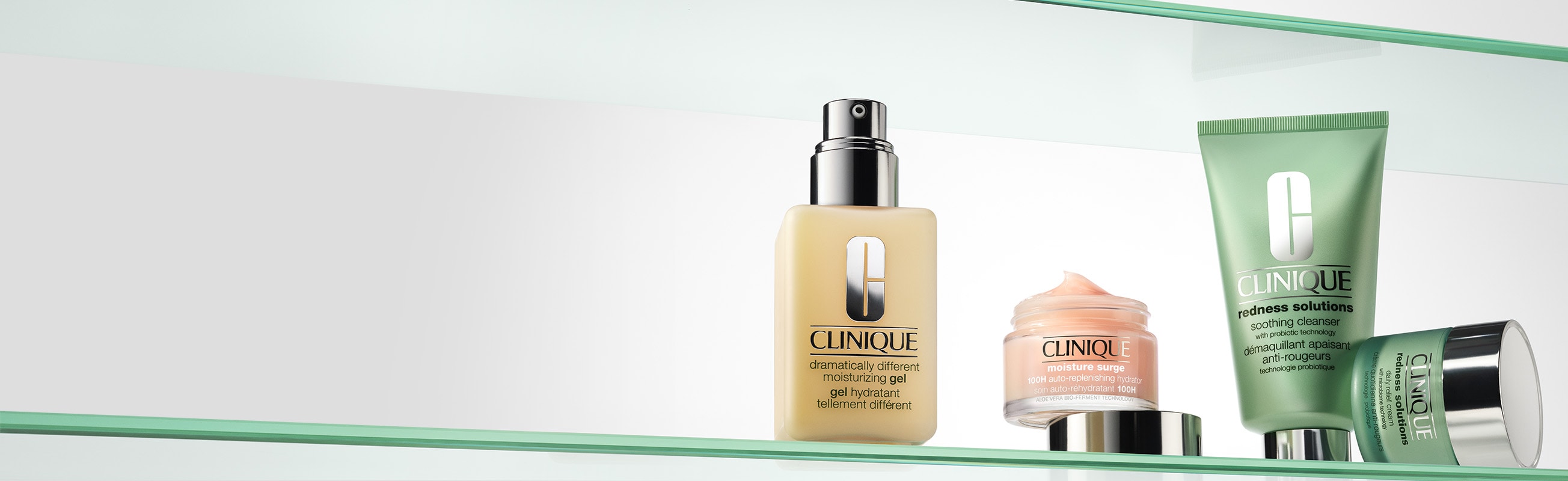 Selection of bestselling sensitive skin products on a glass shell
