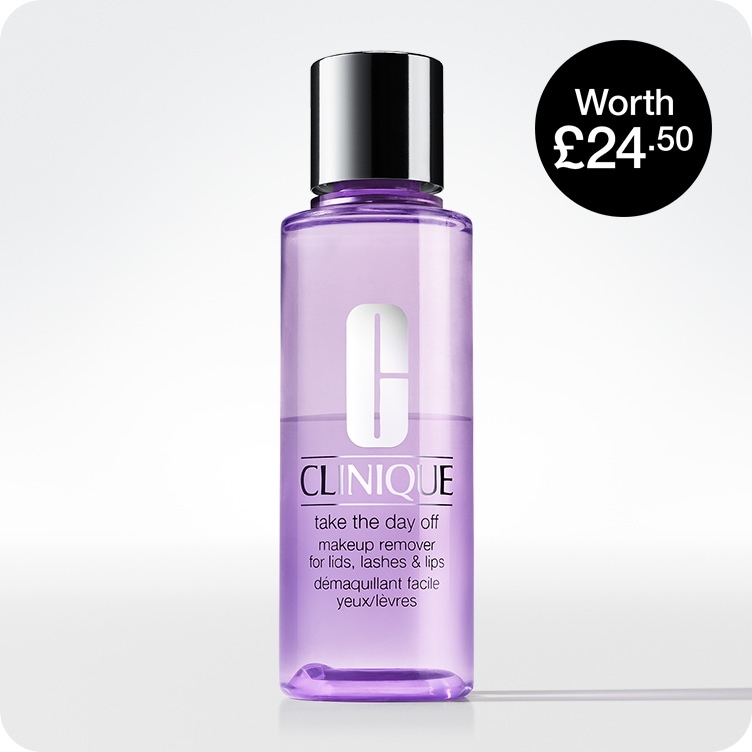 Full-size Take The Day Off Makeup Remover For Lids, Lashes & Lips in a brightly lit studio setting