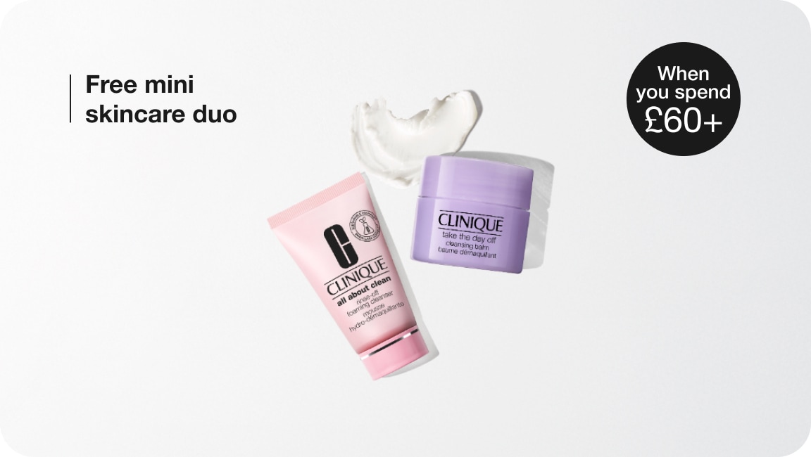 Selection of full-size Clinique products in a brightly lit studio setting