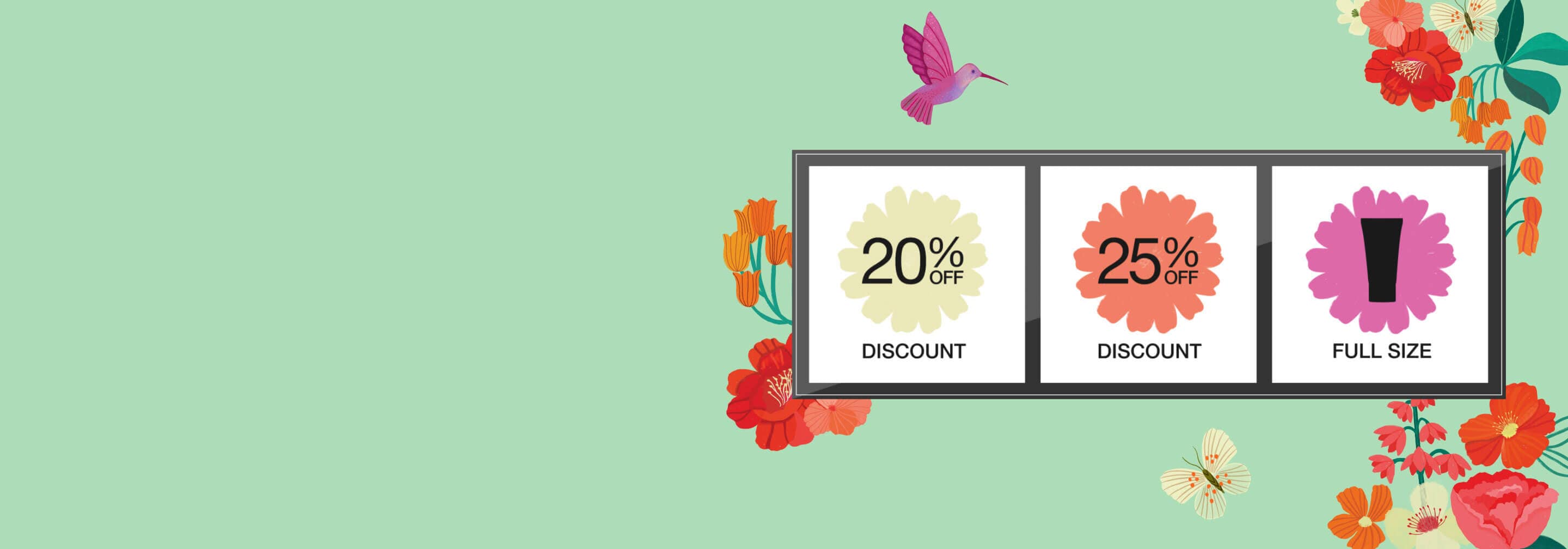 Randomizer graphic spinning mystery prizes in front of a light green color