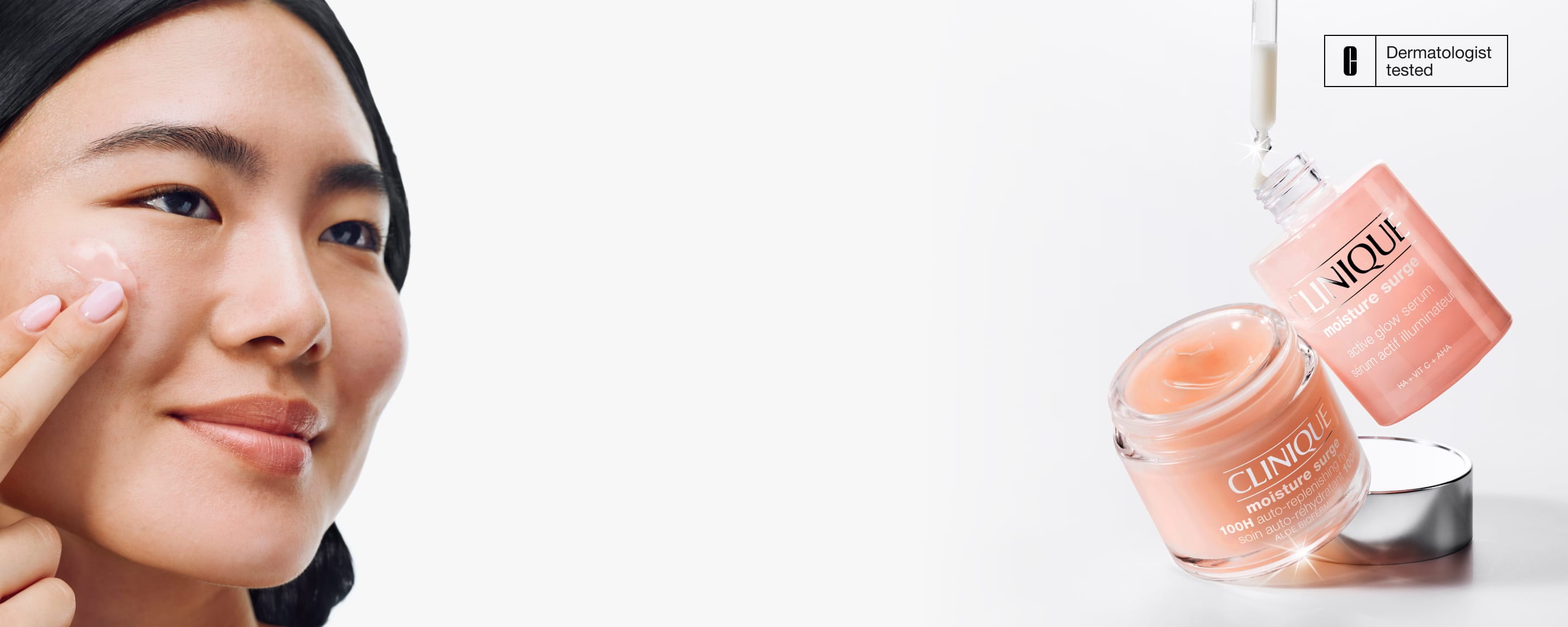 Moisture Surge Active Glow Serum and Moisture Surge Auto-Replenishing Hydrator in a pool of water in a bright setting