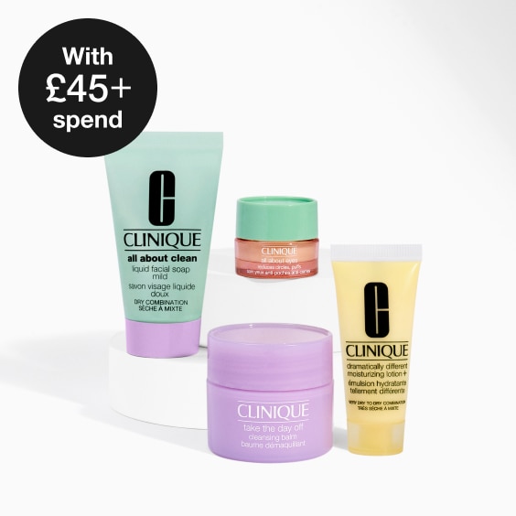 Spend £45 and receive 4 skincare minis, a complete routine featuring a makeup remover, cleanser, eye cream and moisturiser