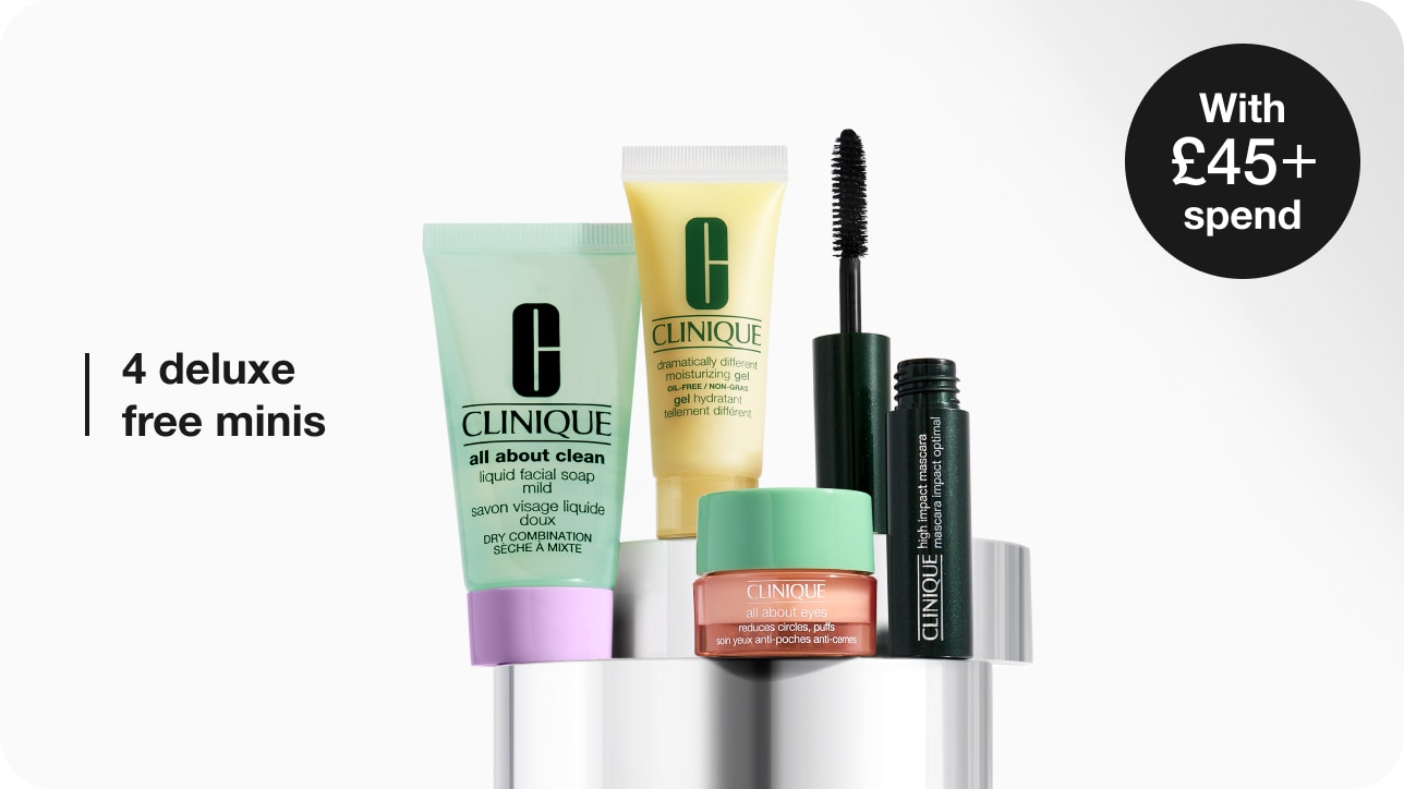 Spend £45 and receive 4 skincare minis, a complete routine featuring a mascara, cleanser, eye cream and moisturiser