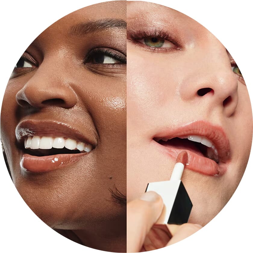 Close-up of lips wearing a warm nude Honey shade.