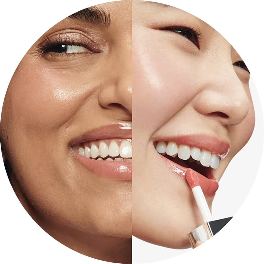 Close-up of lips wearing a soft rosy Pink Honey shade