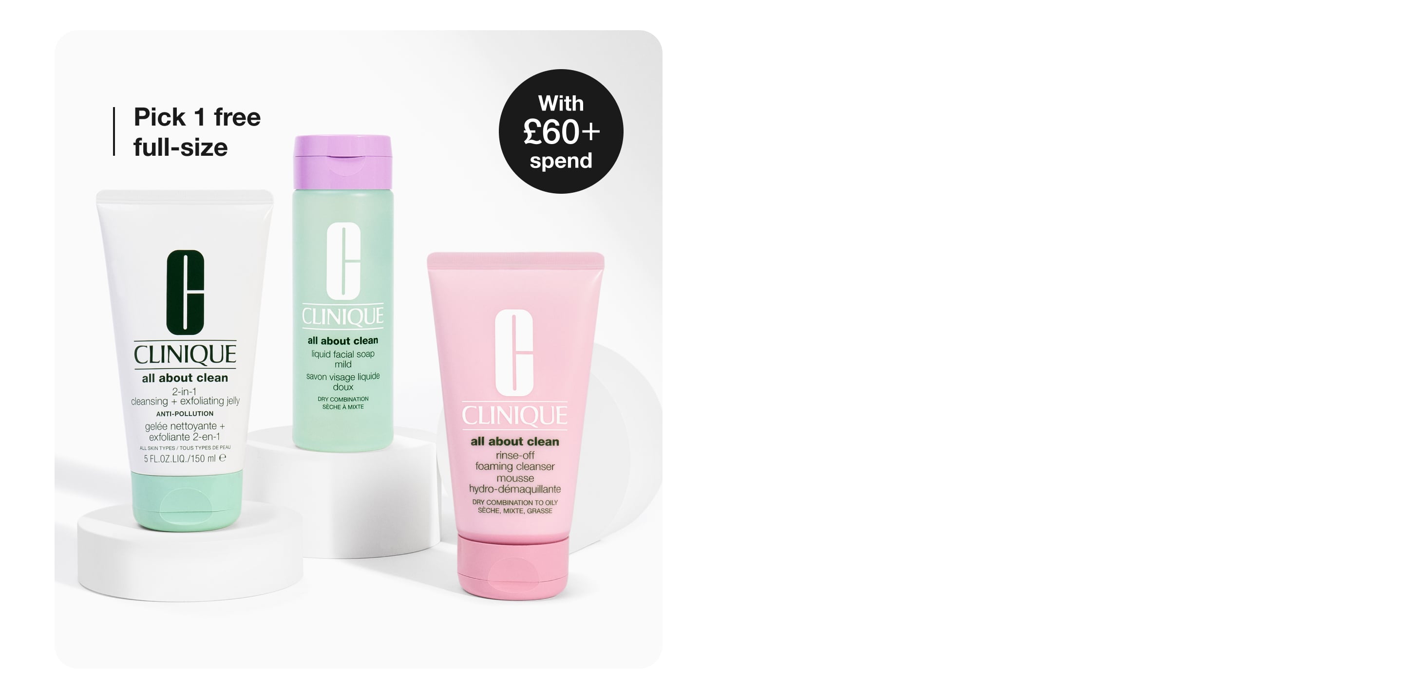 3 Clinique cleansers on grey background