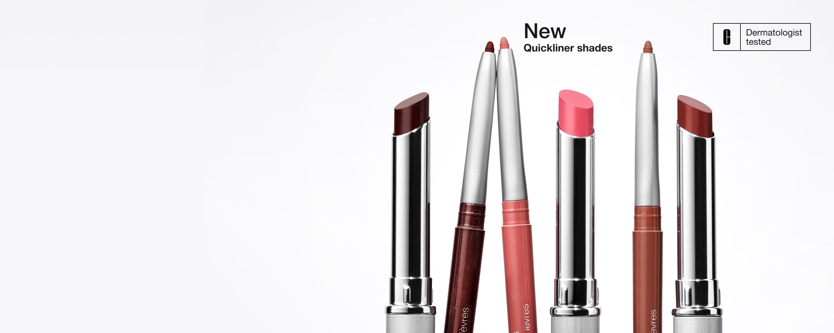 Close up of New Quickliner For Lips in Black Honey, Nude Honey and Pink Honey, in a brightly lit setting