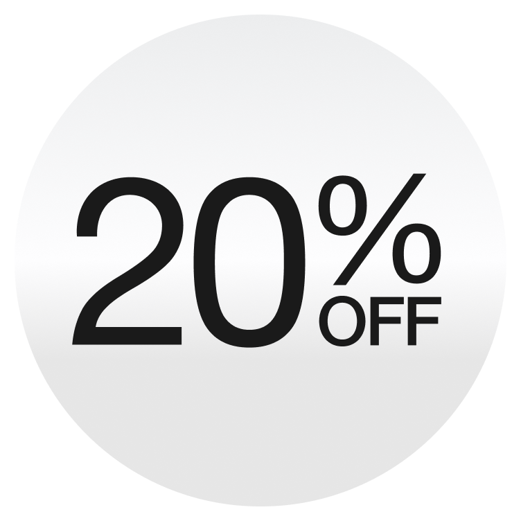 20% off logo in front of a flower yellow backround 