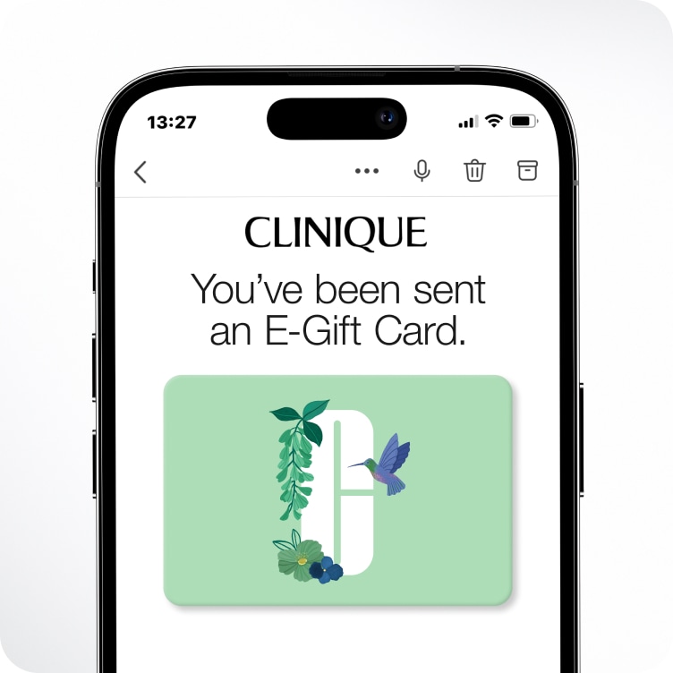 Mobile phone displaying an email from Clinique containing an eGift Card