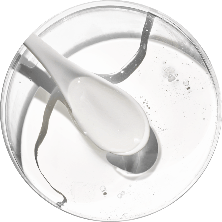 Close up macro shot of hyaluronic acid in dermatologist glass petri dish 