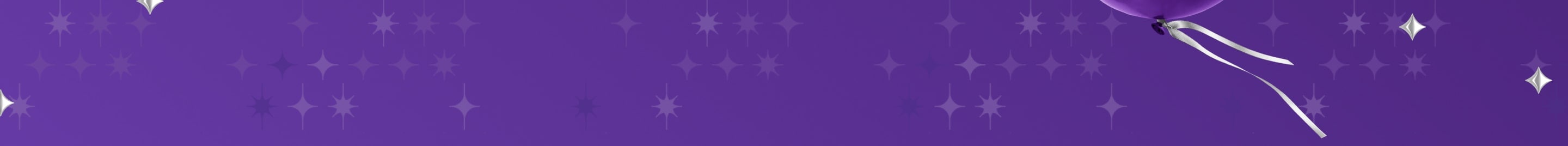 Purple background banners filled with stars and balloons