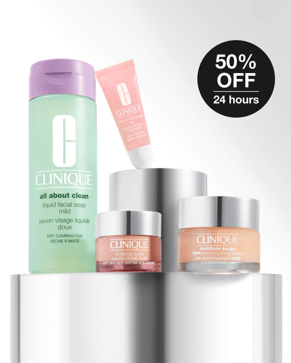 Hydration Routine Gift Set &lt;br&gt;&lt;s&gt;£104&lt;/s&gt; &lt;span style=&quot;color: #ba0000;&quot;&gt;£52&lt;/span&gt; at checkout, For one day only, save 50% with this limited-edition Hydration Routine Gift Set featuring four full-size products, exclusively on Clinique.co.uk. Worth £104. Discount applied at checkout.