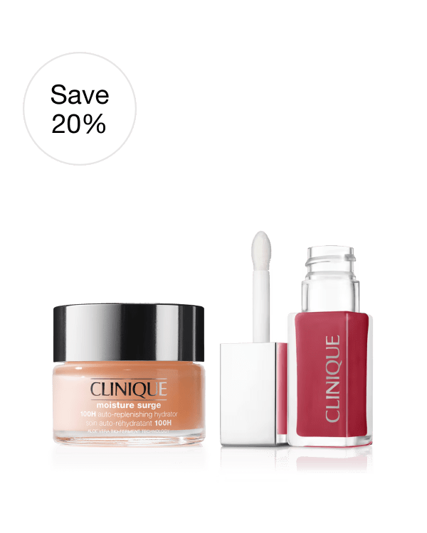 Bestselling Hydration &amp; Lip Set – Pink Honey, Discount applied at checkout. The ultimate moisturiser and lip duo featuring our #1 bestselling Moisture Surge™ 100H Auto-Replenishing Hydrator and the NEW Pop™ Lip + Cheek Oil in Pink Honey for the perfect dewy everyday look.