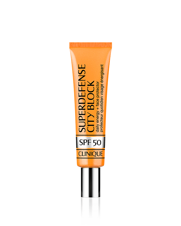 Superdefense™ City Block SPF 50 Daily Energy + Face Protector, Energizing, go-anywhere formula that provides SPF, and works to defend and awaken skin, plus leaves skin hydrated. Sheer, weightless, quick absorbing. Wears well with makeup. Non-comedogenic.
