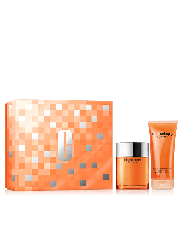 Happy For Him: Eau de Parfum Gift Set, A fresh men&#039;s fragrance and grooming duo for men featuring &lt;Strong&gt;two full sizes. Worth £99&lt;/strong&gt;.