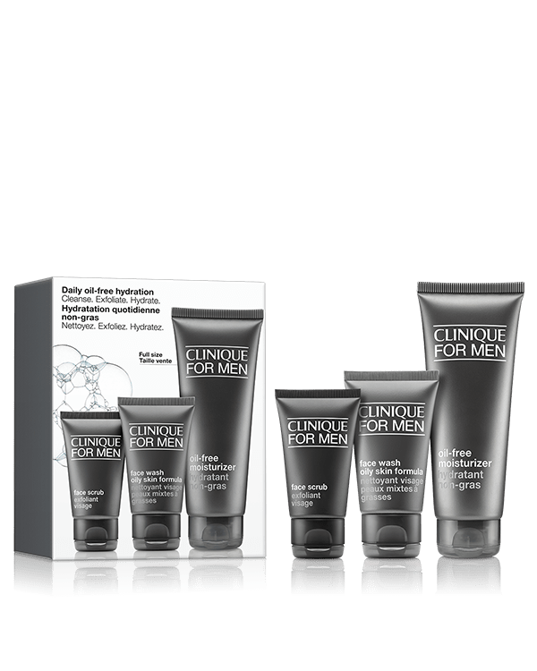 Daily Hydration Men&#039;s Skincare Gift Set for Oily Skin, All he needs to keep oily skin cleansed, exfoliated, and hydrated. This 3-piece men&#039;s skincare gift set includes a &lt;strong&gt;full-size&lt;/strong&gt; moisturiser. &lt;strong&gt;Worth over £45, buy for £35 and save £10.&lt;/strong&gt;