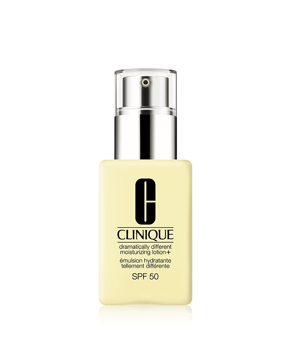 NEW Dramatically Different Moisturizing Lotion+™ SPF 50, Lightweight moisturising lotion strengthens skin’s barrier, instantly boosts moisture, and helps protect with SPF without leaving a white cast.