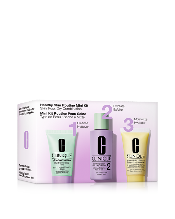 Healthy Skin Routine Mini Kit: Dry Combination Skin, A dermatologist-developed 3-step routine for healthy-looking skin. For dry combination skin types. Worth £40.