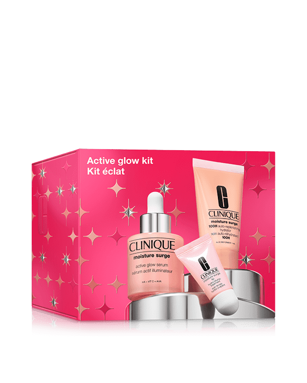 Active Glow Kit: Moisture Surge Set, A trio of skincare essentials to leave you glowing—including our powerful hydrator, serum, and multitasking lip balm. Worth £84.