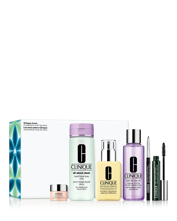 Clinique Icons 6-Piece Beauty Gift Set, Exclusive collection of Clinique essentials in a 6-piece gift set. Worth over £130.