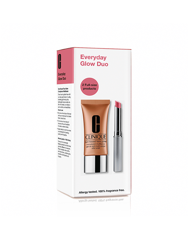 Everyday Glow Duo Makeup Set, The ultimate duo for an instant glow up, featuring our Sun-Kissed Face Gelee Complexion Multitasker and our cult-favourite Almost Lipstick in Pink Honey. Worth over £57.