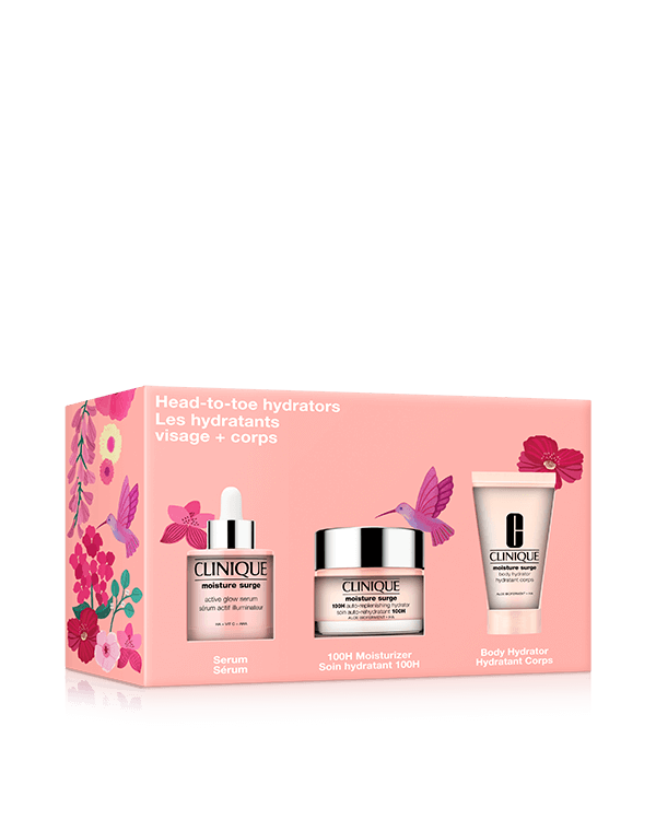 Head-To-Toe Hydrators Skincare Gift Set, A most-loved Moisture Surge™ trio for hydration from head to toe. Worth £90.25.
