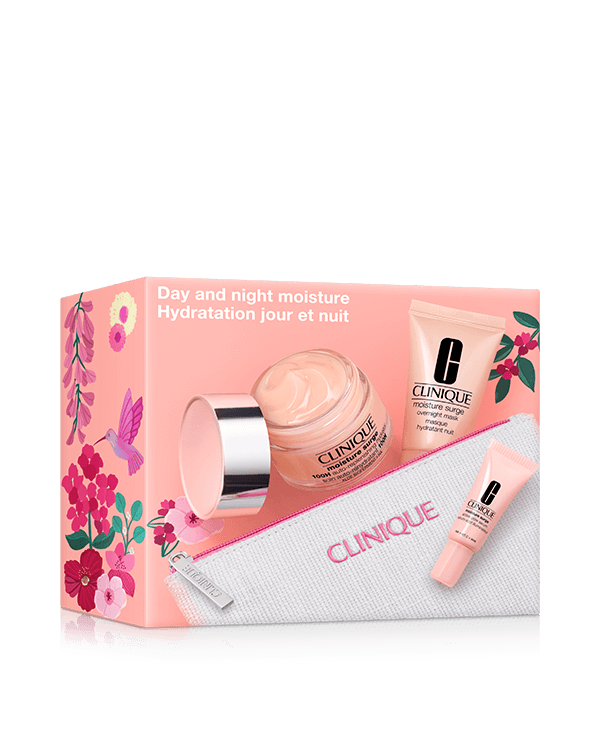 Day And Night: Moisture Surge Skincare Gift Set, A most-loved Moisture Surge™ trio for a boost of hydration day and night. Worth £61.93.