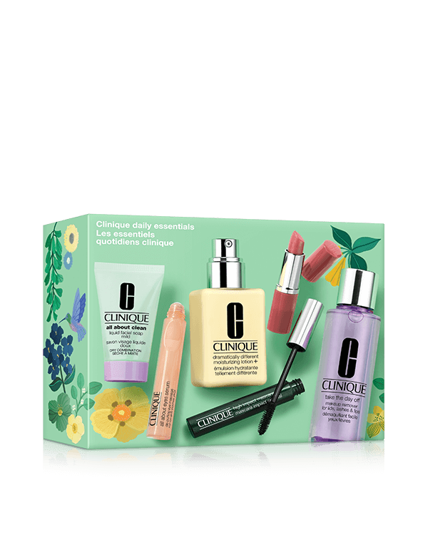 Clinique Daily Essentials Skincare + Makeup Gift Set, A collection of fan favorites for a fresh-faced look. Worth £159.32.