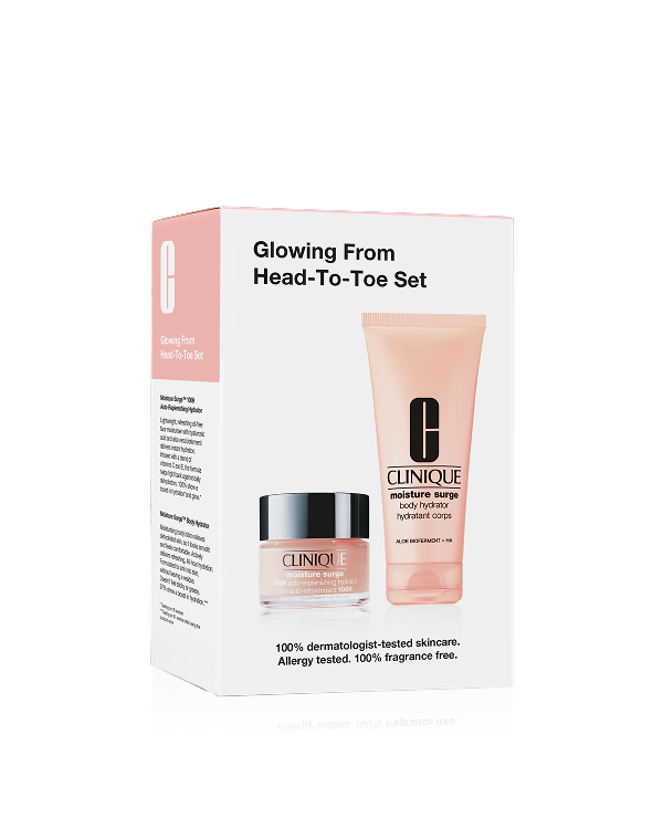 Glowing From Head-To-Toe Set, Your glow-to routine from head-to-toe that delivers instant hydration and keeps skin glowing for days.