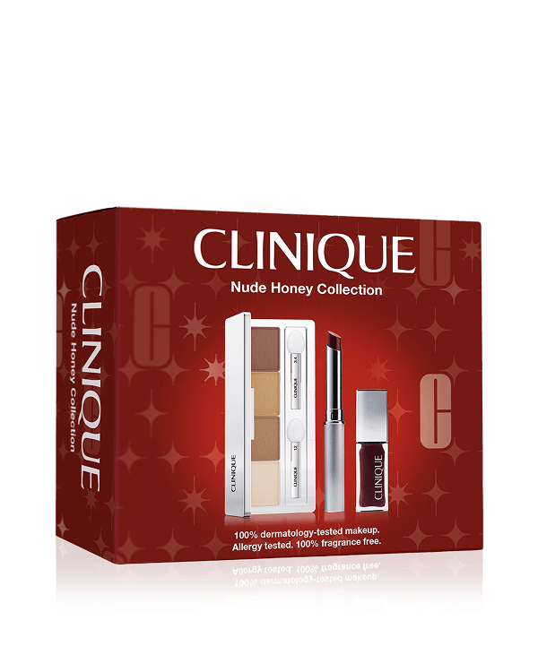 Nude Honey Collection, Makeup trio featuring Almost Lipstick, Pop™ Lip + Cheek Oil in Nude Honey, and the All About Shadow™ Quad in Teddy Bear, for a perfect day and night look.Worth £88.