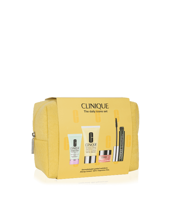 The Daily Icons Set, A collection of Clinique skincare and makeup iconic products, including three full-size products and a mini cleanser. Worth £96.