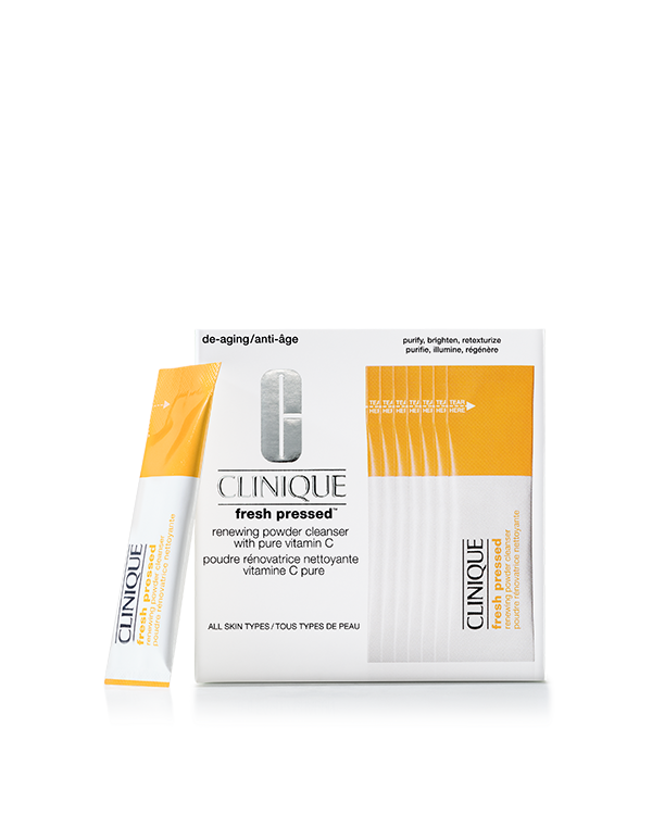 Clinique Fresh Pressed™ Renewing Powder Cleanser with Pure Vitamin C, Water-activated powder face wash with fresh Vitamin C. Purifies, brightens the look of skin, and retexturises.